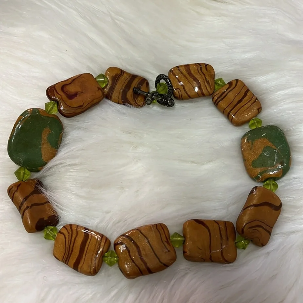 Brown & Green Handmade Boho ONE OF A KIND Handmade Necklace